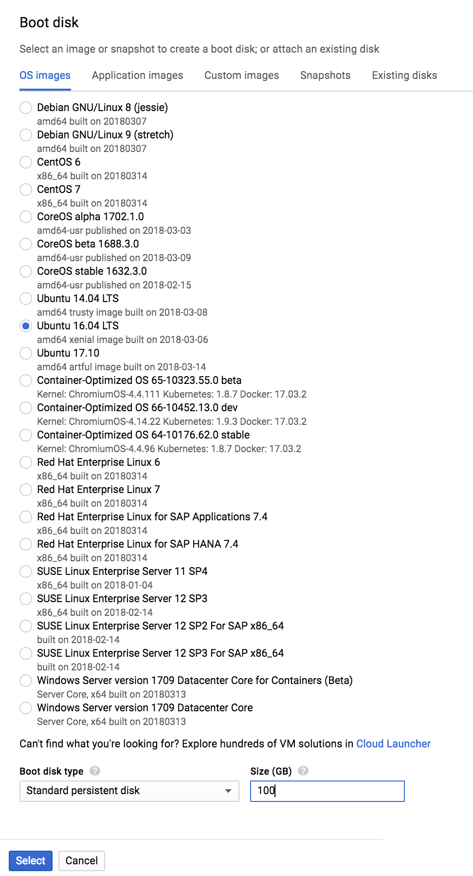 VM instances -- pick boot disk