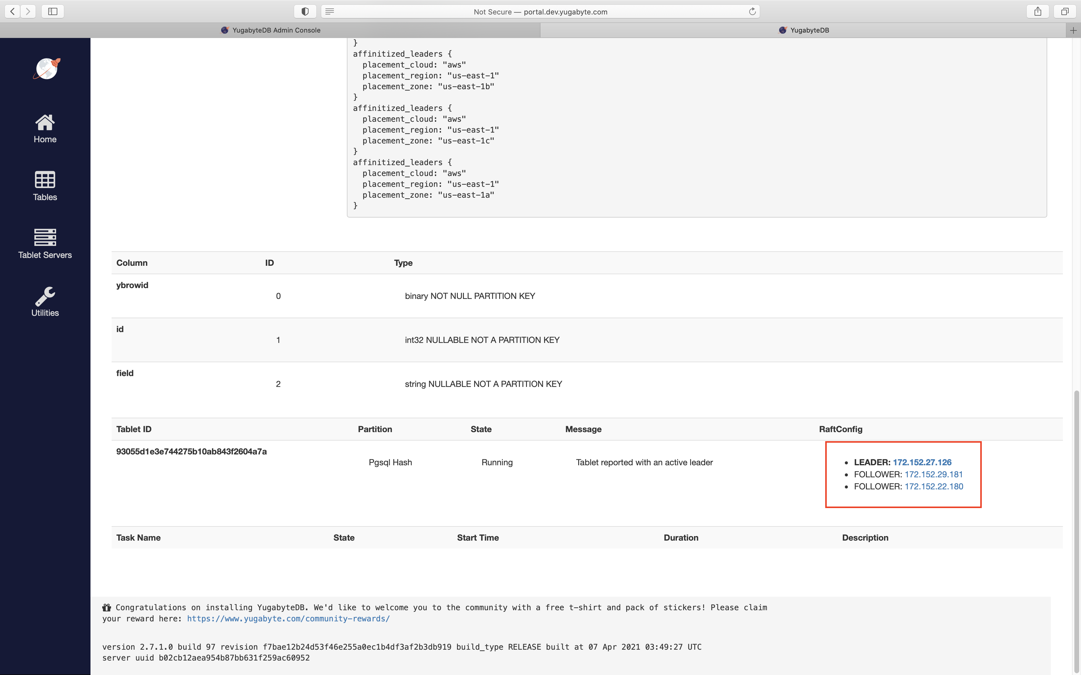 YB-Master UI: Tablets of single_zone_table