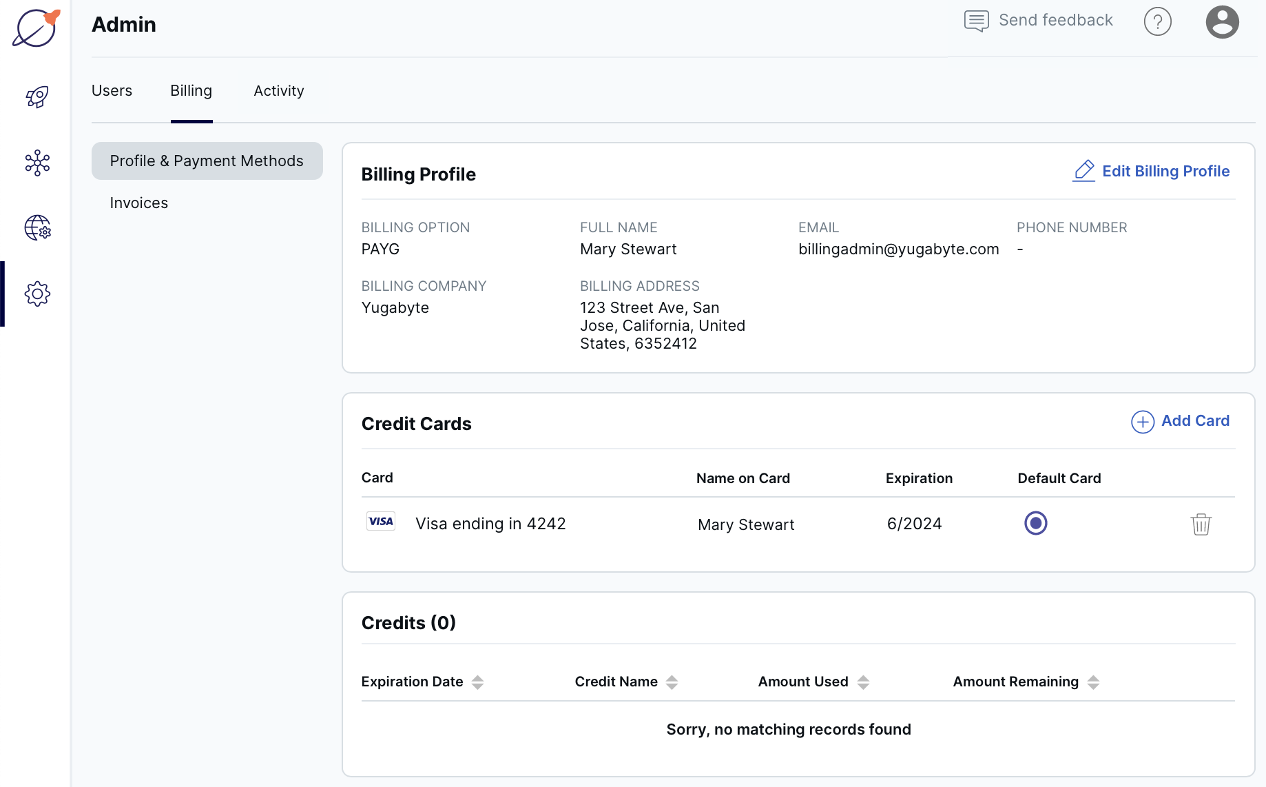 Admin Billing tab