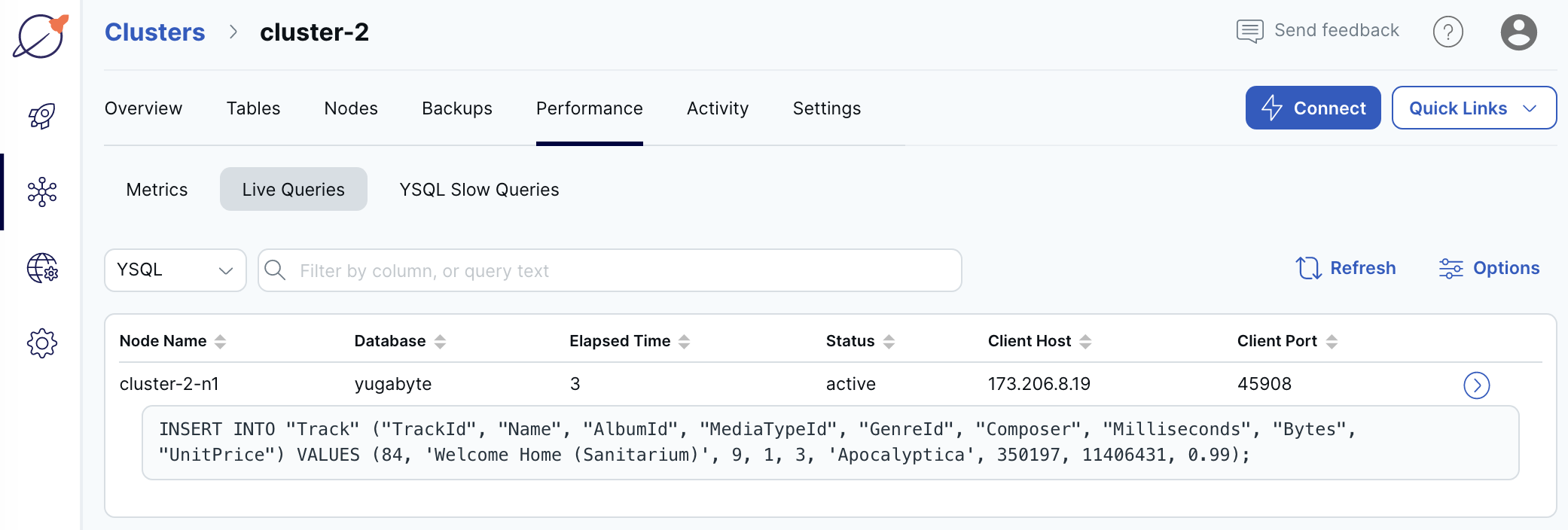 Cloud Cluster Performance Live Queries